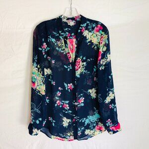 KUT From The Kloth Blouse Women’s Small Semi Sheer Button Up Floral Blouse Top